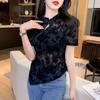 Summer Short Sleeve Mesh Lace Shirts And Blouses 2023 Fashion Stand Vintage Black Sexy Tops Lady See Through Shirts Blusas 26608