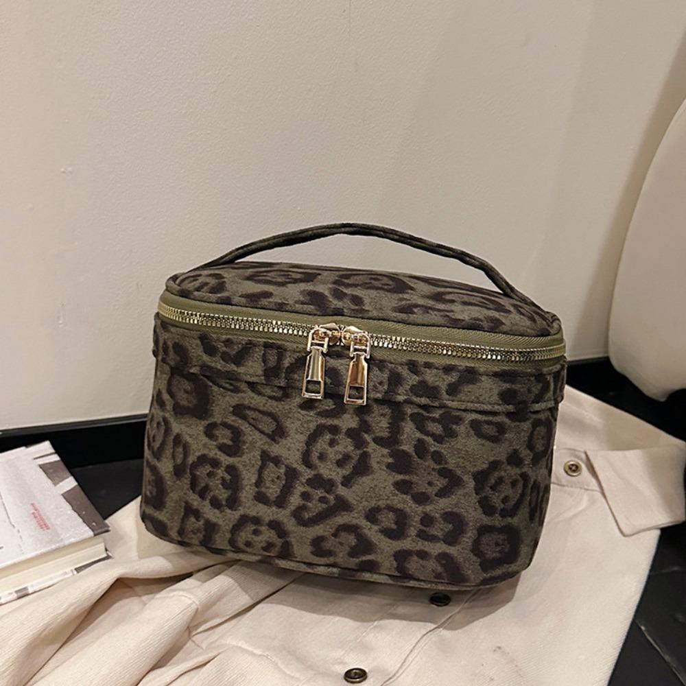 Neue Kosmetiktasche mit großem Fassungsvermögen, Leopardenmuster, mehrere Fächer, Make-up-Tasche, Kunstwildleder, Kulturtasche, Reise