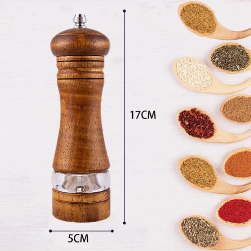 2-Pack 6.5-Inch Wooden Salt and Pepper Grinders with Adjustable Ceramic Core and Visible Window for Kitchen Use