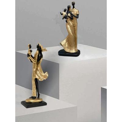 Stylish Golden Black Resin Couple Statues with Child for Home Decor (Pack of 2, Black & Golden)