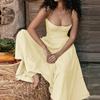 Women's Spaghetti Strap Midi Dress Solid Bustier High Waist Flared Swing Mid-Calf Sundress