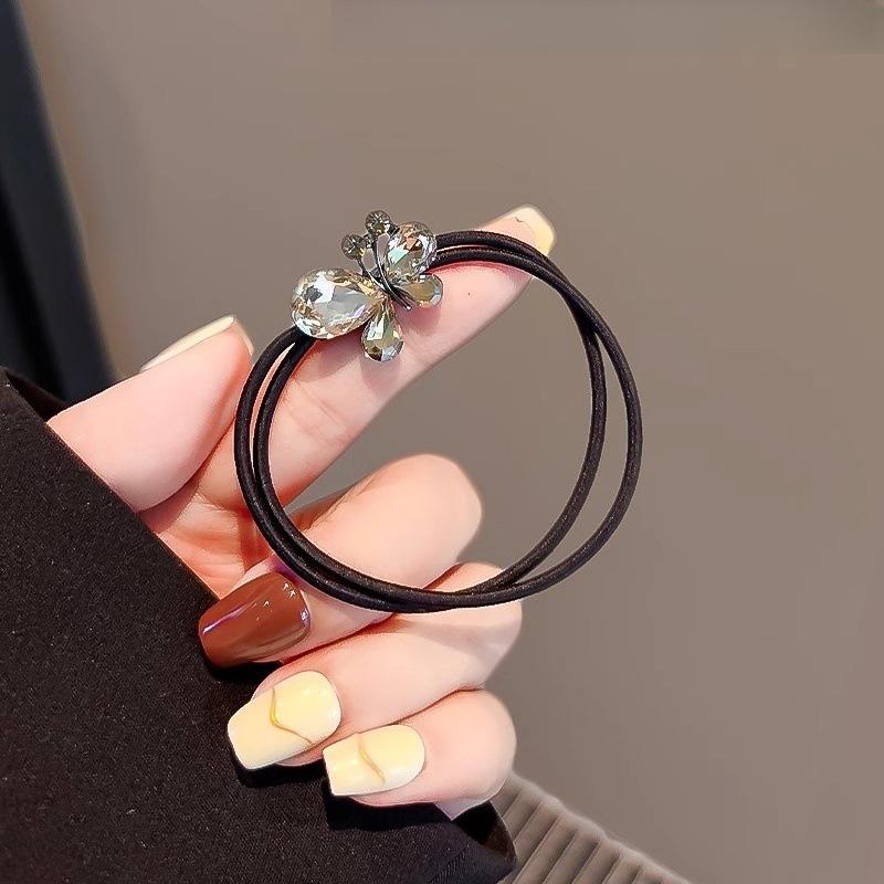 Korean Elegant Butterfly Hair Rope Female Exquisite Imitation Crystal Headband Girl Tie Hair Rubber Band Hair Rope Headgear