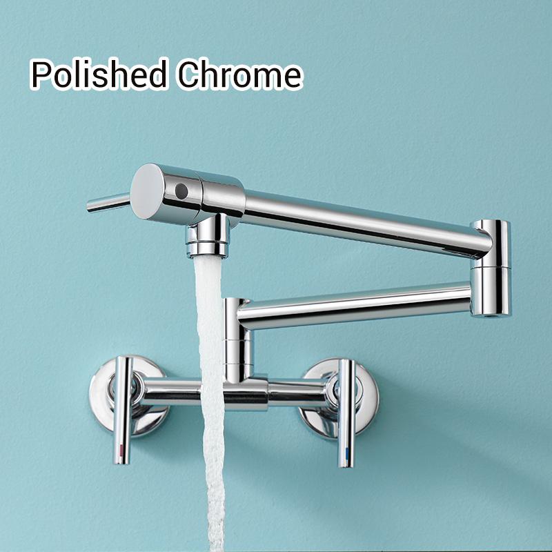 Pot Filler Faucet Wall Mounted Kitchen Mixer Solid Brass Swivel Spout Hot And Cold Water With Dual Handle