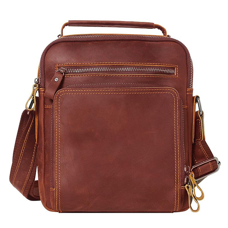Men's Genuine Leather Crossbody Bag - High-End, Multi-Functional, Single Shoulder, Casual Crazy Horse Cowhide for Commuting