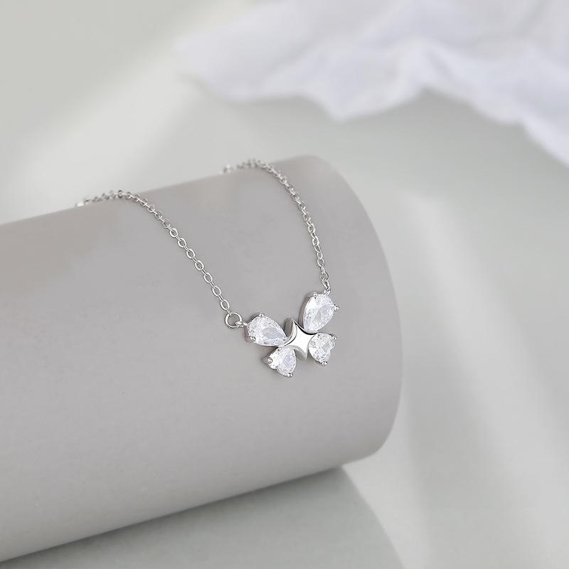 Little Fresh Sweet Four Star Bow Necklace Women's Versatile Necklace