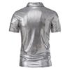 Summer Men's Short Sleeve Polo Shirt Shiny Metallic Streetwear Lapel T-shirts Men Gold Stage Costume Disco Party NightClub Tops