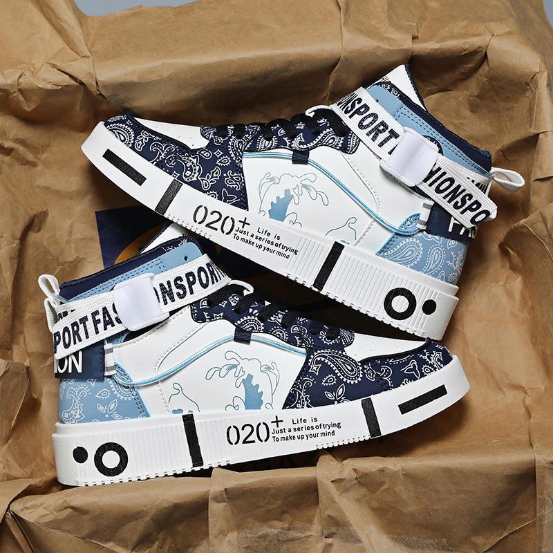 Autumn High-top Men's Sneakers Fashion Color Matching Height-increasing Platform Shoes New Non-slip Shock-absorbing Couple Shoes