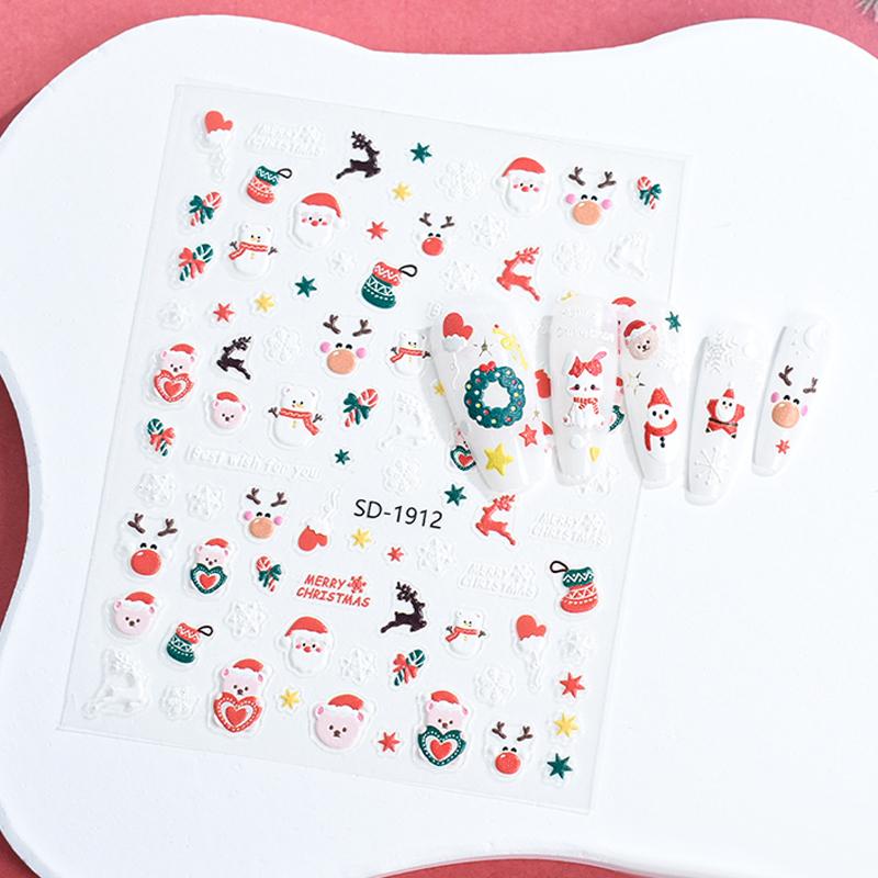 Christmas Lovely Cartoon Bowknot Santa Claus Snowman Christmas Tree Elk Snowflake Nail Art Stickers Xmas Cute Manicure Decals