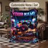 Truck Theme Throw Blanket Custom Name Text Personalized Blanket Soft Cozy Blanket for Home Sofa Bed
