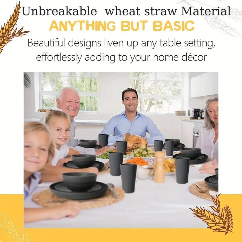 16pcs/Set Wheat Straw Tableware Set Thickened Set of Dishes Utensils Set  for Family Gatherings