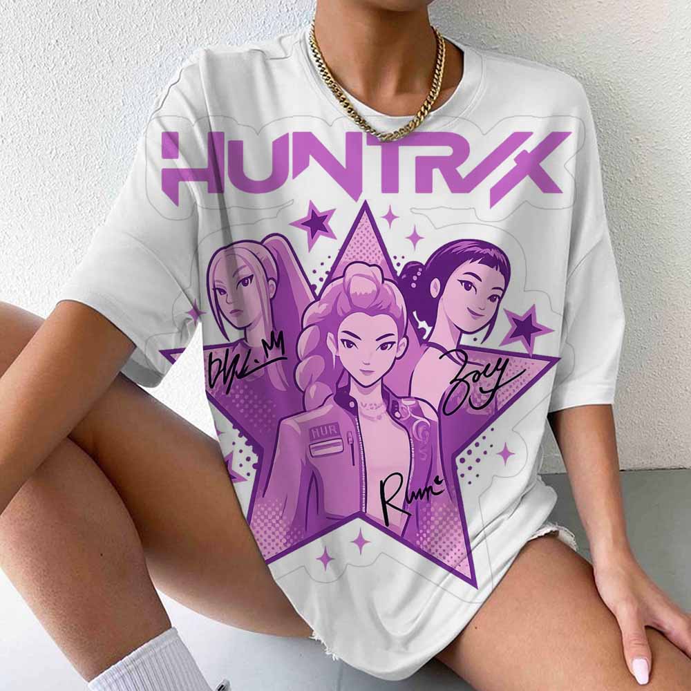 Ladies' casual Kpop witch hunting group printed T-shirt round neck short sleeved T-shirt street retro top