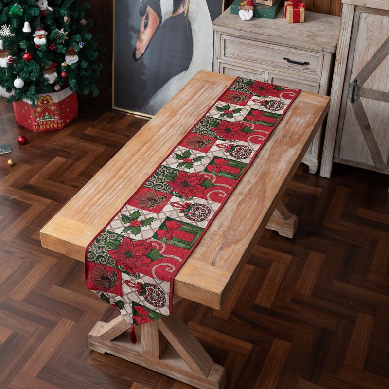 Farbig Gewebte Jacquard Polyester Baumwolle Weihnachtsblume Tischfahne Bettende Fahne Weihnachtsdekoration Abdeckung Handtuch Esstischdecke