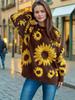 Autumn and winter new top sunflower jacquard round neck long sleeved knitted pullover sweater for women 3589