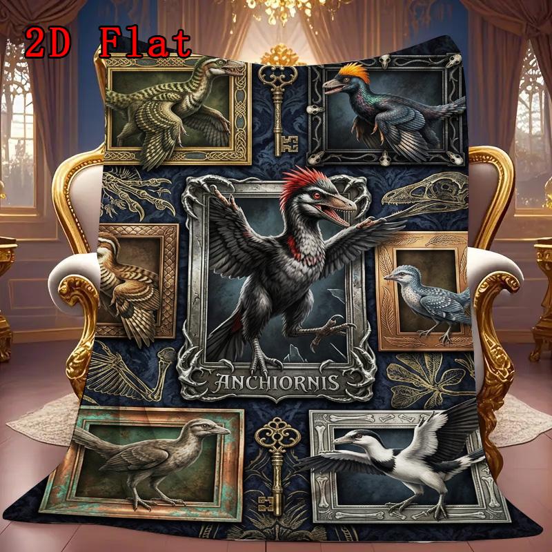 Ancient Creatures 2D Flat Pattern Flannel Blanket, High Quality All Seasons, Home Decor, Warmth and Comfort, Perfect for Christmas Gifts.