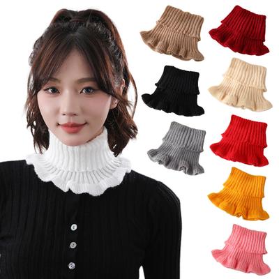 Women Neck Scarf Solid Color Sheer Trim Fake Collar Knitted Warmth Style Neck Warmer Versatile Clothes Accessory