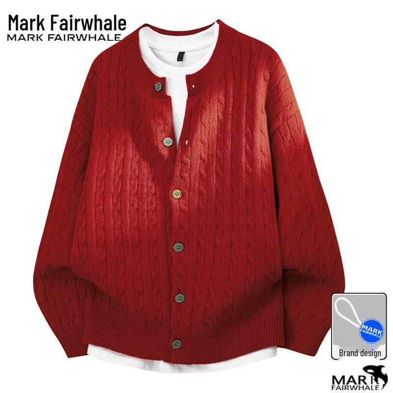 Mark Fairwhale Men's Autumn/Winter Solid Color Round Neck Knit Cardigan Sweater