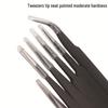 6-Piece Black Anti-Static Stainless Steel Bent Tip Tweezers Set, 1.0MM Thickness, for Nail Art and Industrial Use