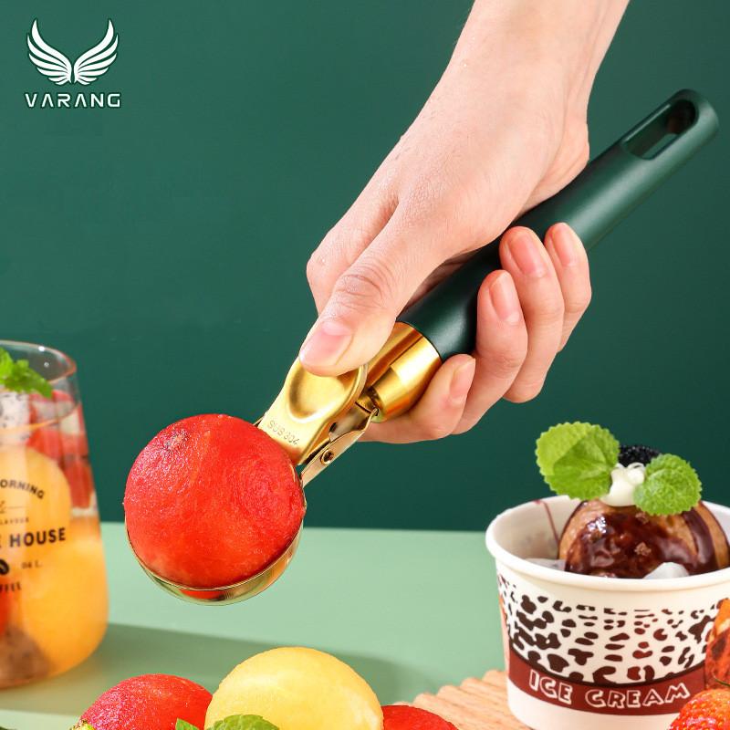 

VARANG 304 Нержавеющая сталь Фрукты Зачерпывание Ложка Мороженое Мороженое Scooper Домашний арбуз Ложка Игра мяч