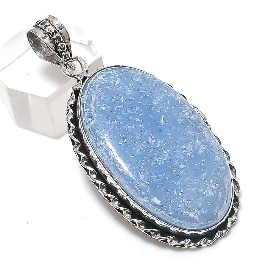 

Natural Angelite Stone Gemstone 925 Sterling Silver Jewelry Pendant 2.17 f6q36