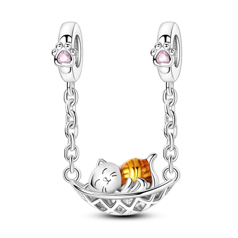 Classic Safety Chain Copper Butterfly Inlaid Zirconium Charms Beads Fit Original Bangle Bracelet Diy Jewelry Gift