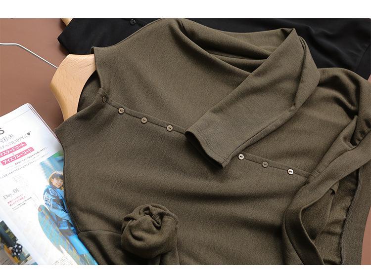 Women's Autumn/Winter Stand Collar Brushed Fabric Base Layer T-Shirt - Loose Slimming, Skin-Friendly Top