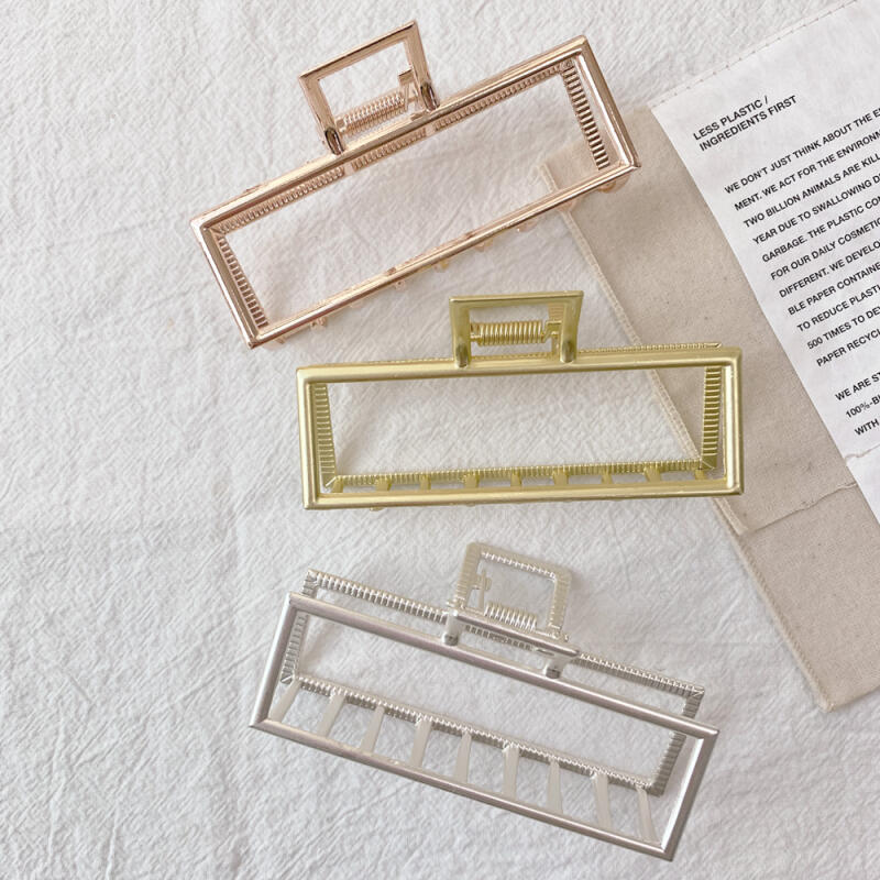 Matte and glossy metal square hair clip Gold matte