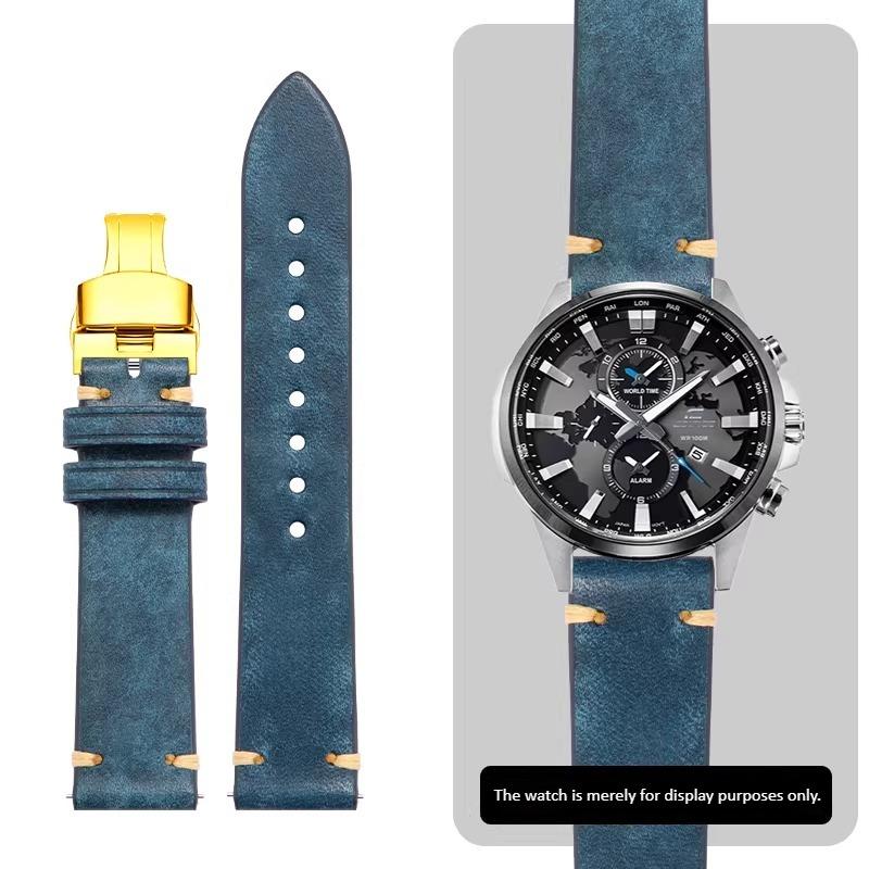 22mm 23mm high-quality genuine leather watch strap For Casio EDIFICE EFR-552D/539/303 EFV-650D MDV-107D Men's Cowhide watchband