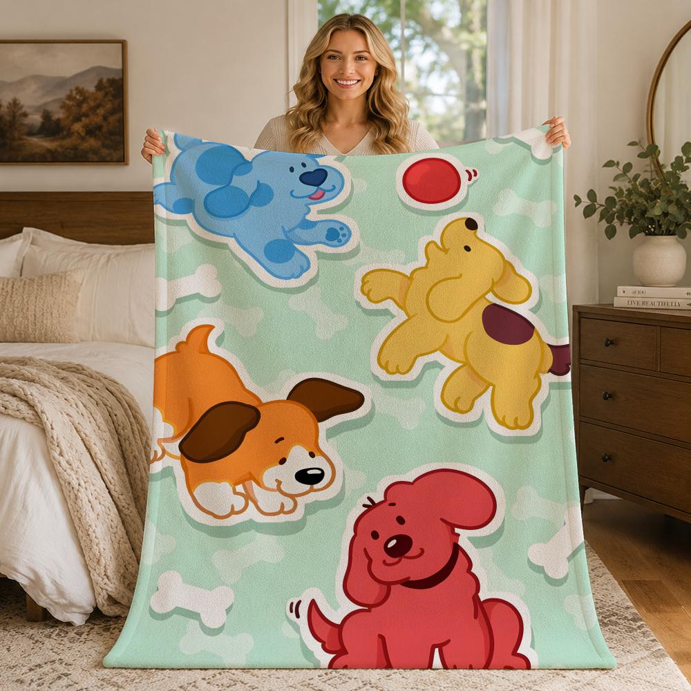 Animation B-Blue s Clues Throw Blankets Soft Warm Flannel Blanket Bedding for Bed Living room Home Sofa 75X95CM