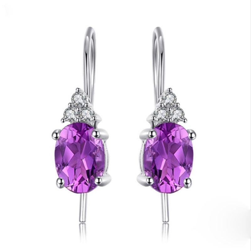 S925 Sterling Silver Jewelry Platinum Plated Violet Color Treasure European Beauty Ring Necklace Earring Jewelry Set