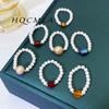 Meier French retro pearl beaded ring - stretchy knuckle ring - fashionable and exquisite glass jewelry
