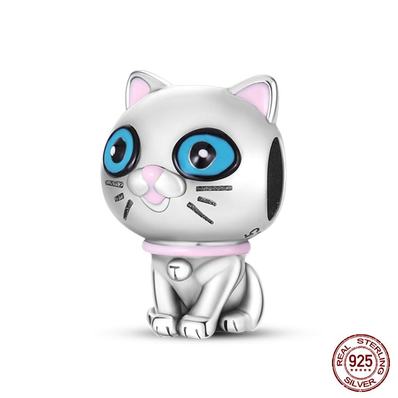 Real Copper Pink Rabbit Cat Dog Animal Charms Beads Fit Qikaola Original Bracelets Diy Birthday Jewelry Making