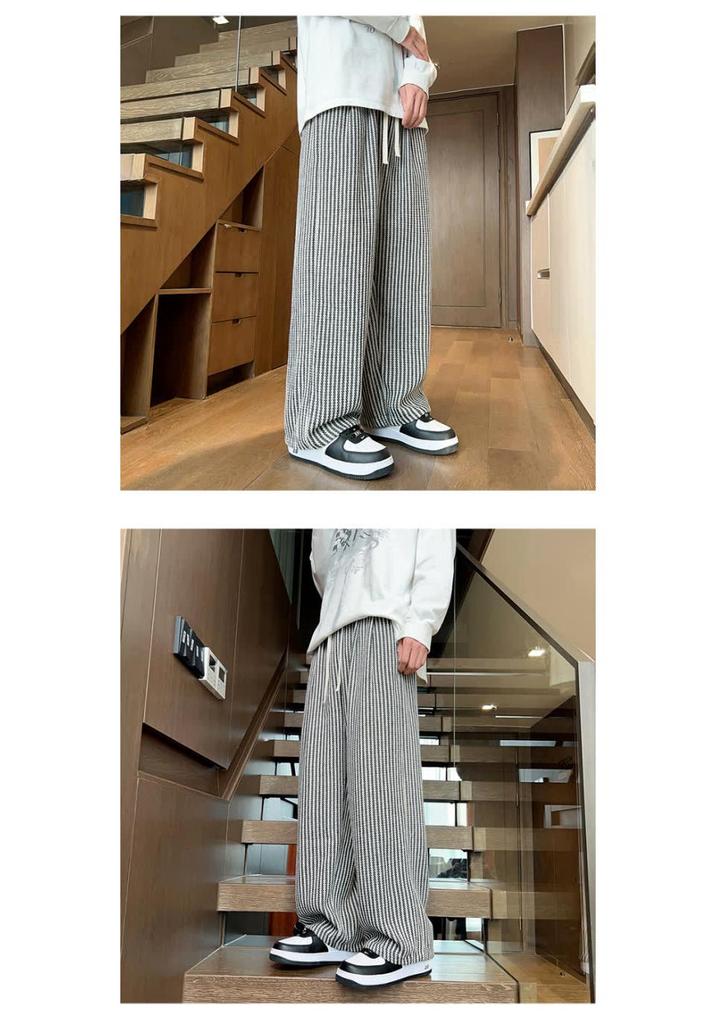 Unisex Black & White Striped Drapey Straight-Leg Pants, 2024 Spring/Autumn Wear-Resistant Casual Pants for Teens