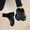 Spring Black Small Leather Shoes Women's One-pedal Women's Spring and Autumn New Single Shoes Doudou Shoes