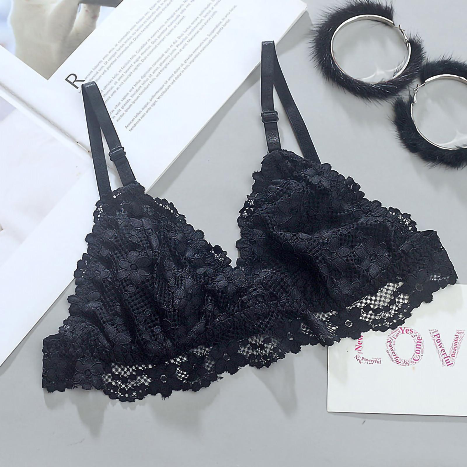 

(SU)Женский кружевной бюстгальтер без оправы, тонкий кружевной бюстгальтер, нижнее белье Average Size чёрный