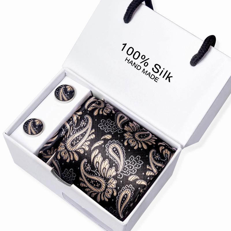 Men'S Business Tie Square Scarf Gift Box Striped Plain Suit Shirt Tie Black Gift Box Set