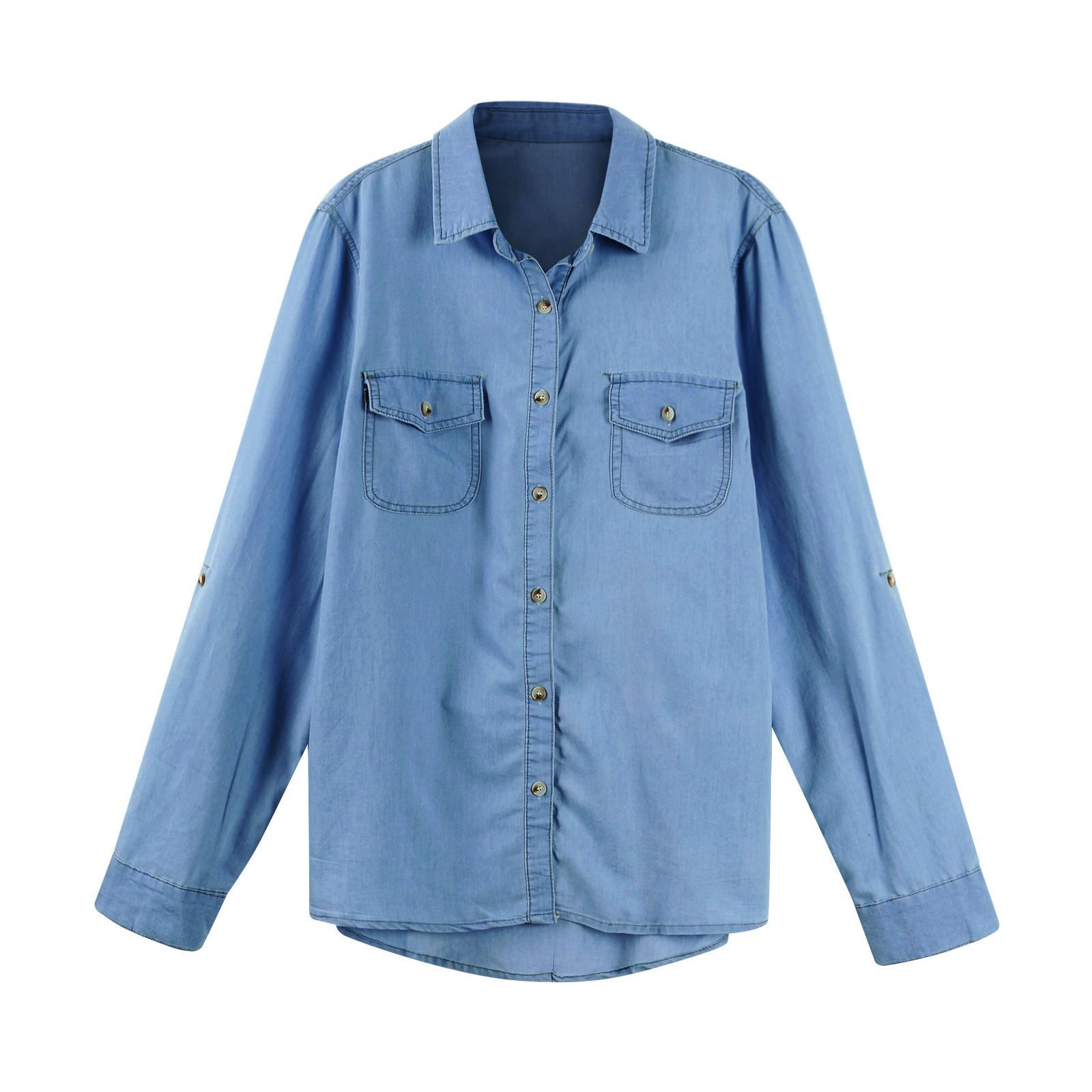 Женские рубашки из денима на пуговицах — фото 5