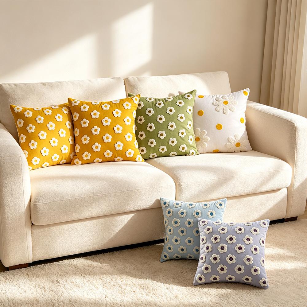 45x45CM Solid Color Square Throw Pillow Cover Light Luxury Nordic Flower Sofa Cushion Waist Cover Home Decorative Pillowcase