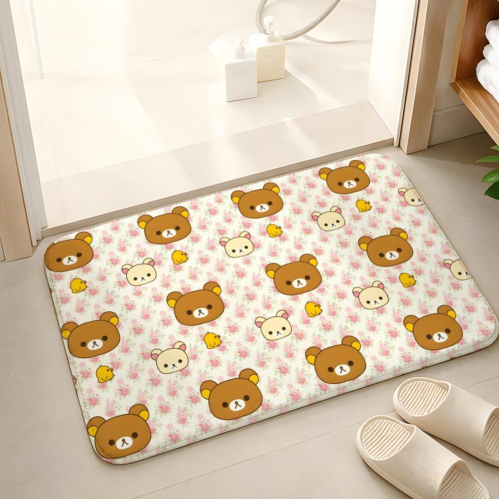 R-Rilakkuma Anime Floor Mat Floor Mat Soft Flannel Non-Slip Door Rug for Living Room