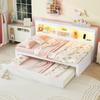 Sleeper Sofa, Daybed, Day Bed, 90*200cm, With LED Lights, Bedside Storage Compartment, Pull-Out Bed, Socket + USB, Without Mattress, White