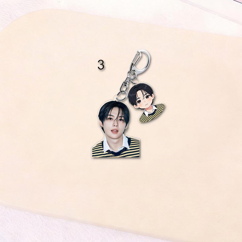 Stray Kids Member Double Acrylic Keychain Cute Cartoon Anime Portrait Pendant Bag Charm Key Ring Fan Support Merchandise Gift
