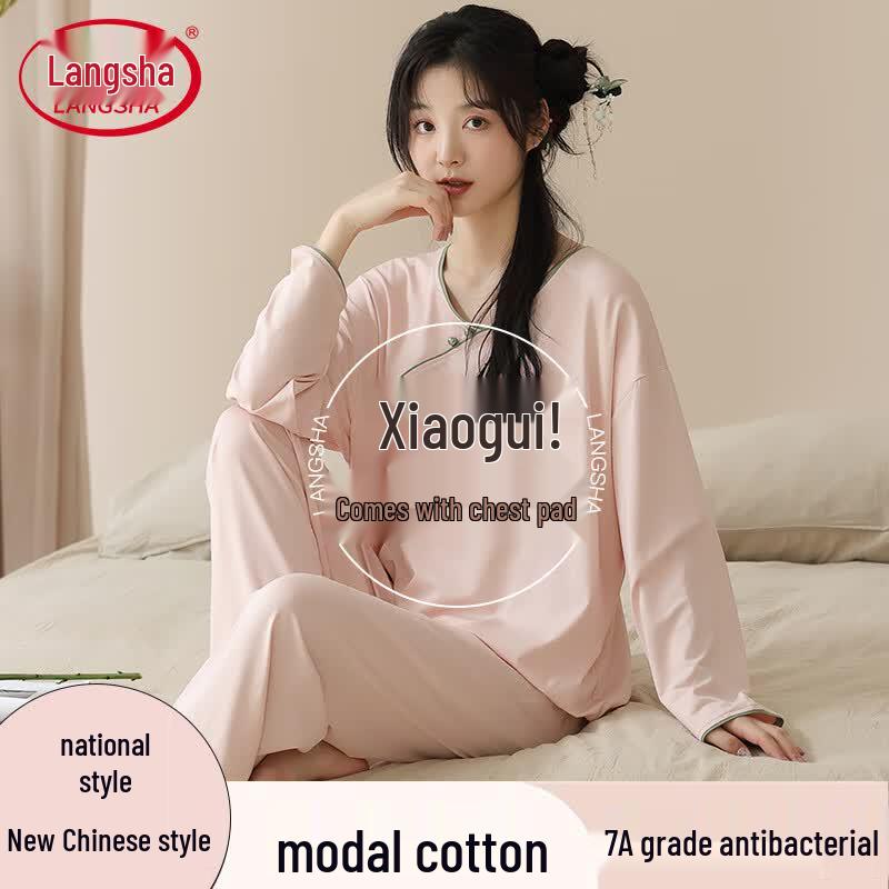 Women s New Chinese Style Long-Sleeve Modal Cotton Pajama Set L