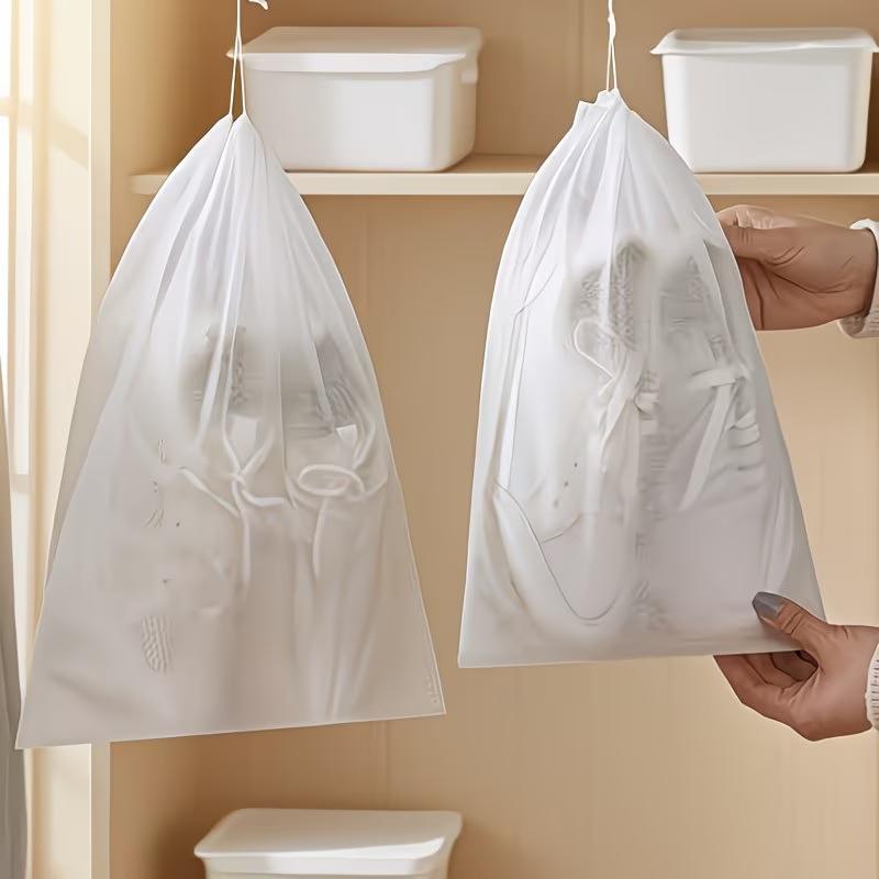 10Pcs White Portable Non-Woven Drawstring Shoe Bags, Anti-Yellowing Shoe Dust Covers for Travel & Storage