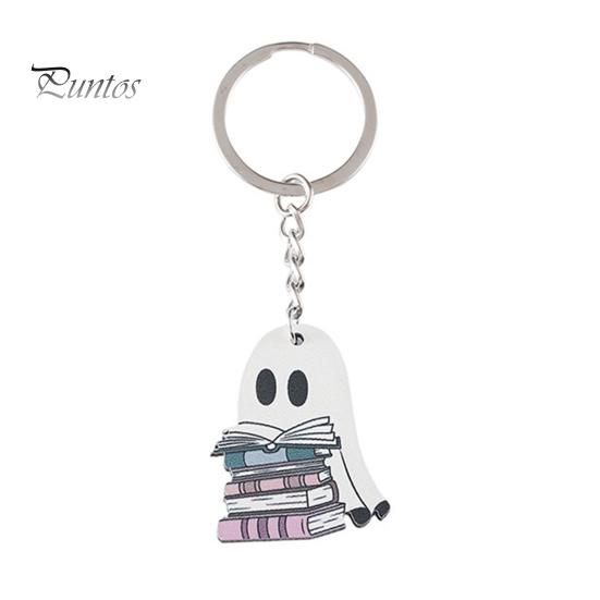 Llavero Fantasma de Halloween Fantasma de Dibujos Animados con Libro Colgante Llavero de Madera Ligero Joyería de Halloween para Mujeres