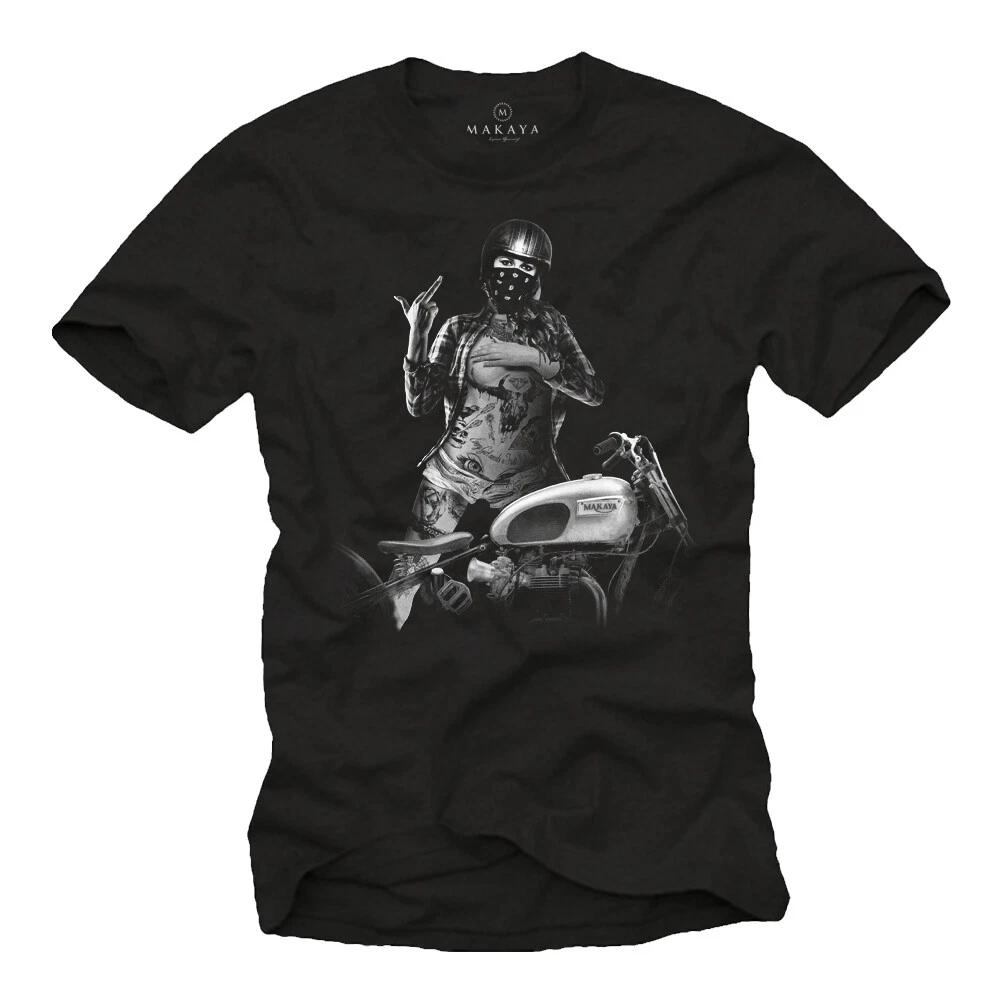 

Biker Mens T-Shirt with Sexy Pin Up Girl & Chopper - Men Motorcycle Helmet Shirt- 2XL