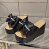 Fashion 9.5CM Flip Flops House Slippers Platform Shoes Woman 2025 Pull On Wedge Heeled Mules Low Hawaiian New High Slides Butterfly-knot