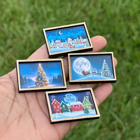 Mini Framed Christmas Pictures Wooden Xmas Scenes Decorations Miniature Framed Christmas Ornaments for Festive Decor DIY Craft