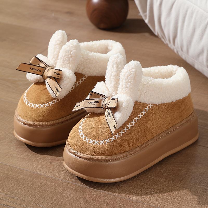 Women's Plus Size Snow Boots Short Tube Sponge Cake Thick Heel Bow Cotton Boot Waterproof Shoes 36-41
