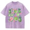 Vintage Flowers Graphic Print T-Shirt GothicWomen Tshirts Washed Short Sleeved Man Tops Round Neck General Tee Summer