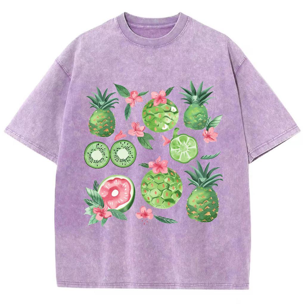 Vintage Flowers Graphic Print T-Shirt GothicWomen Tshirts Washed Short Sleeved Man Tops Round Neck General Tee Summer