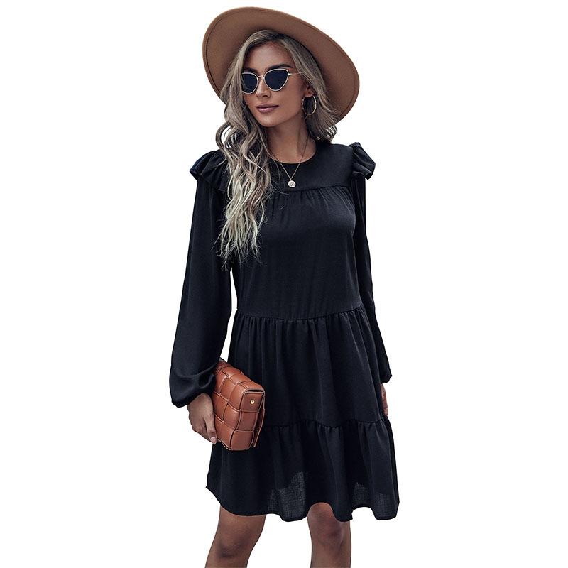 Temperament and Elegance Outer Wear Fashion Women's Long Sleeve Black Loose Dresses
